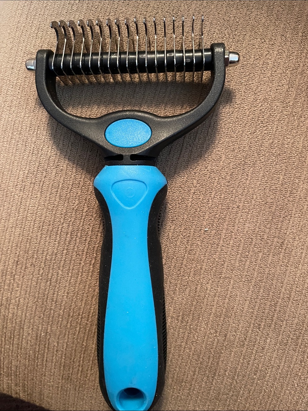 Blue Dual-Row Pet Deshedding Rake Grooming Tool New